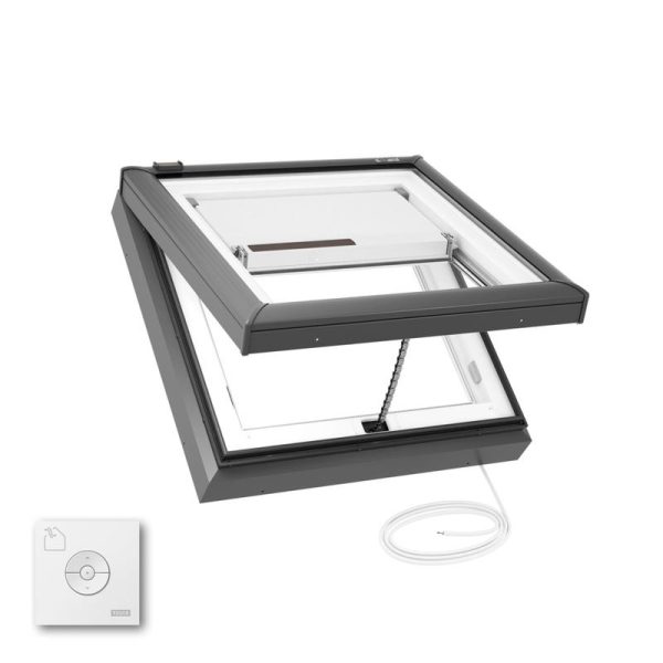 Velux VCE 3434 Electric Venting Curb Mount Skylight with Solar Room Darkening Shade White