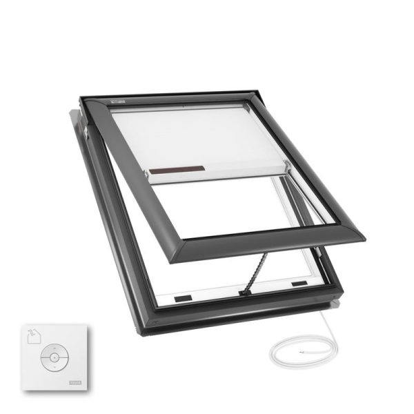 Velux VSE M04 Electric Venting Deck Mount Skylight with Solar Room Darkening Shade White