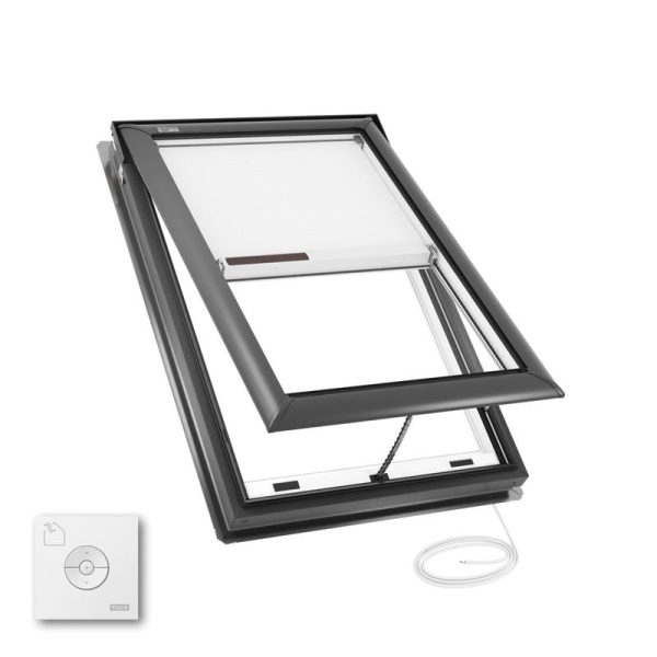 Velux VSE M06 Electric Venting Deck Mount Skylight with Solar Room Darkening Shade White