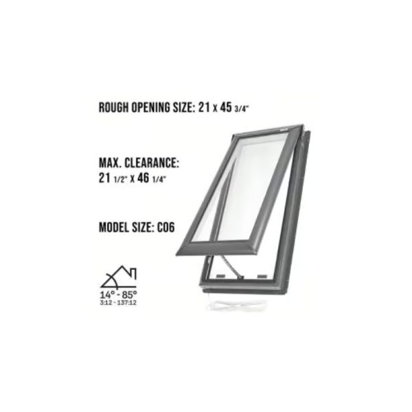 Velux VSE C06 Electric Venting Deck Mount Skylight with Solar Room Darkening Shade White - Image 3