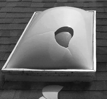 Broken Bubble Skylight with Cracked Plastic Dome